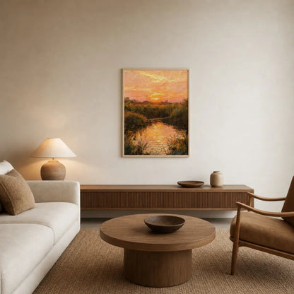 Golden Sunset River Framed Fine Art Print
