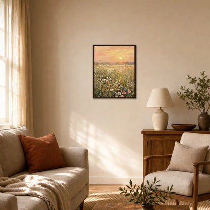 Impressionist Sunset Wildflower Meadow Framed Art Print