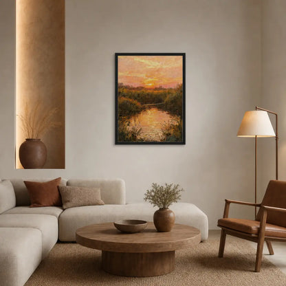 Sunset River Reflections Framed Canvas Art