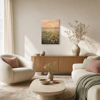 Impressionist Sunset Wildflower Meadow Canvas Wall Art