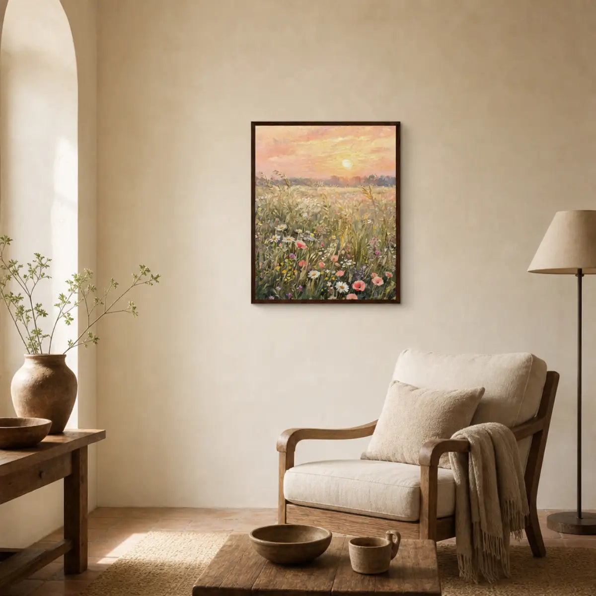Impressionist Sunset Wildflower Meadow Framed Art Print