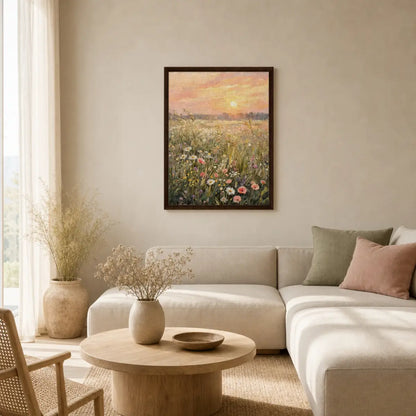 Impressionist Sunset Wildflower Meadow Framed Canvas Wall Art