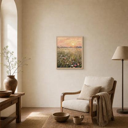 Impressionist Sunset Wildflower Meadow Framed Art Print