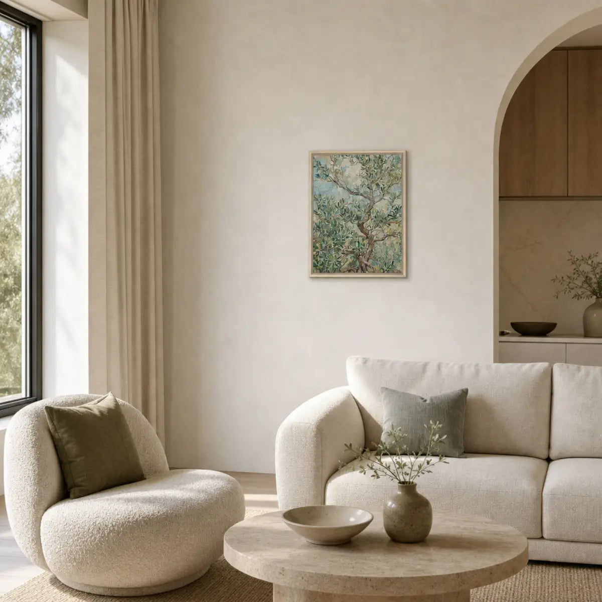 Impressionist Olive Tree Framed Canvas Wall Art