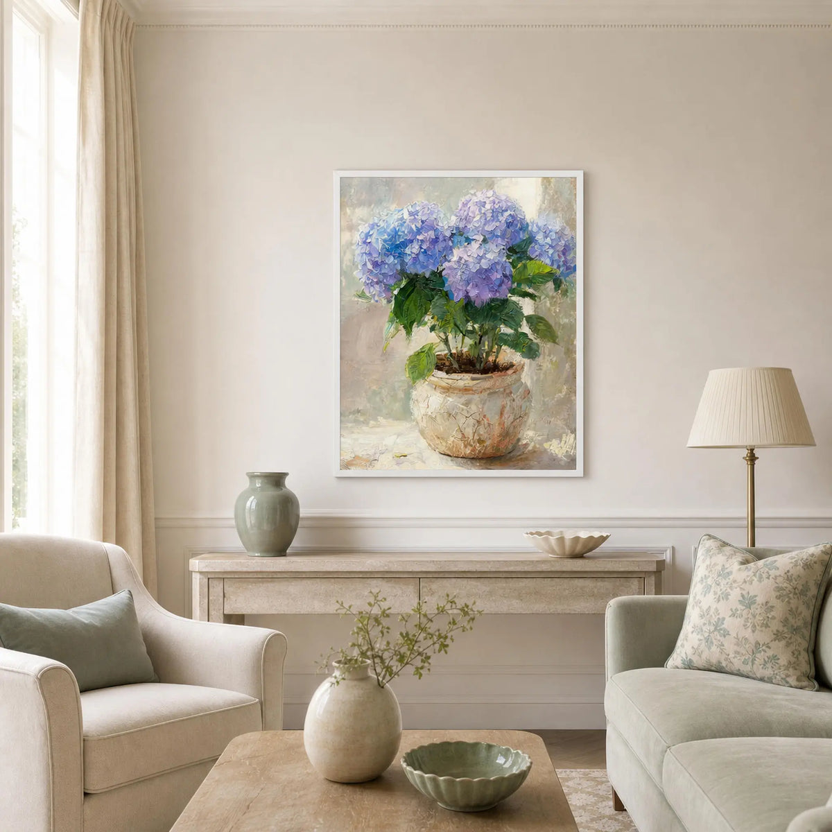 Impressionist Blue Hydrangea Potted Plant Framed Art Print
