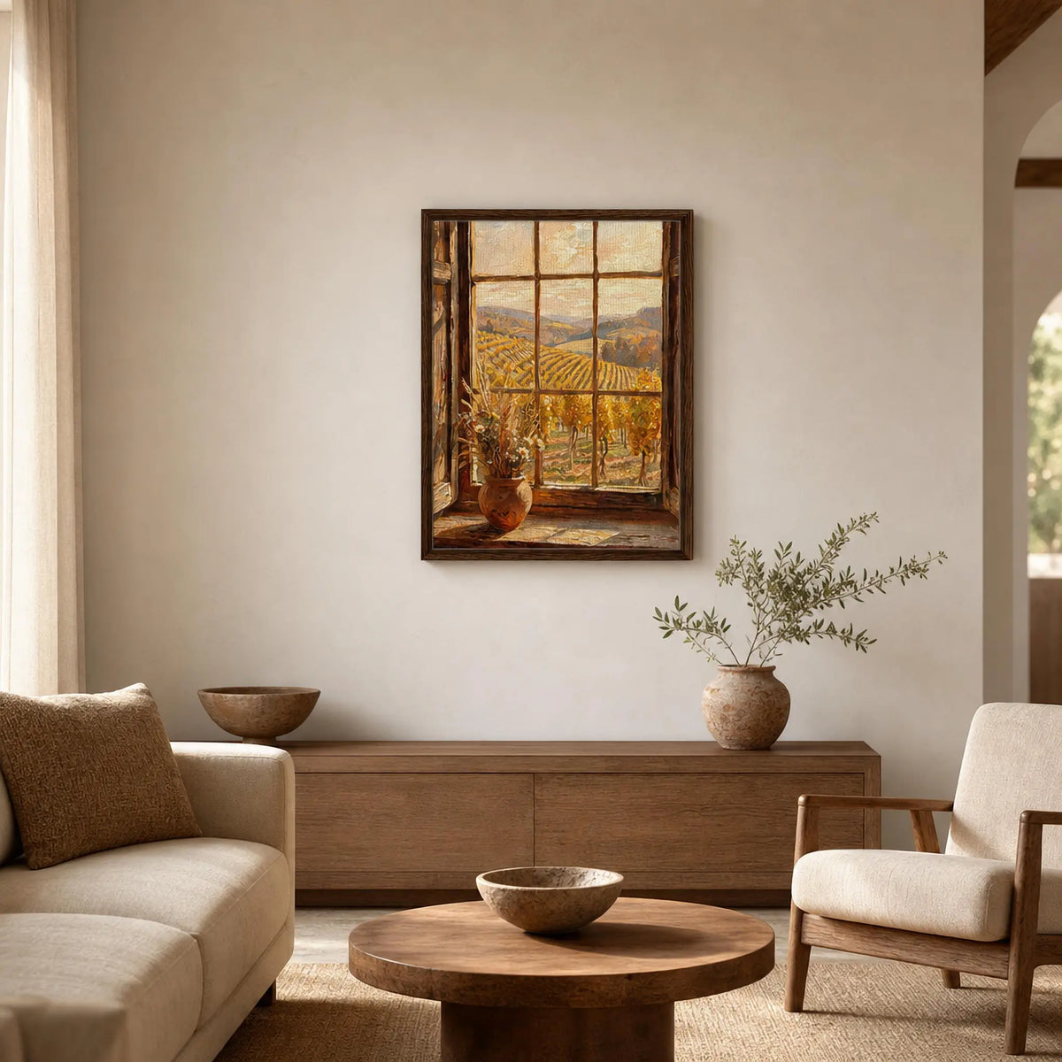 Window View Vineyard Framed Canvas Wall Art | Gallery Style Decor