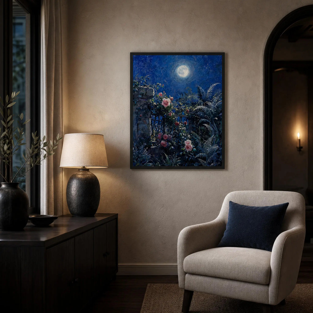 Midnight Garden Roses Framed Art Poster