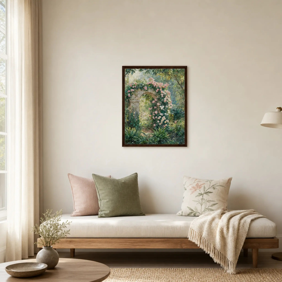 Rose-Covered Stone Arch & Sunlit Garden Impressionist Art Print