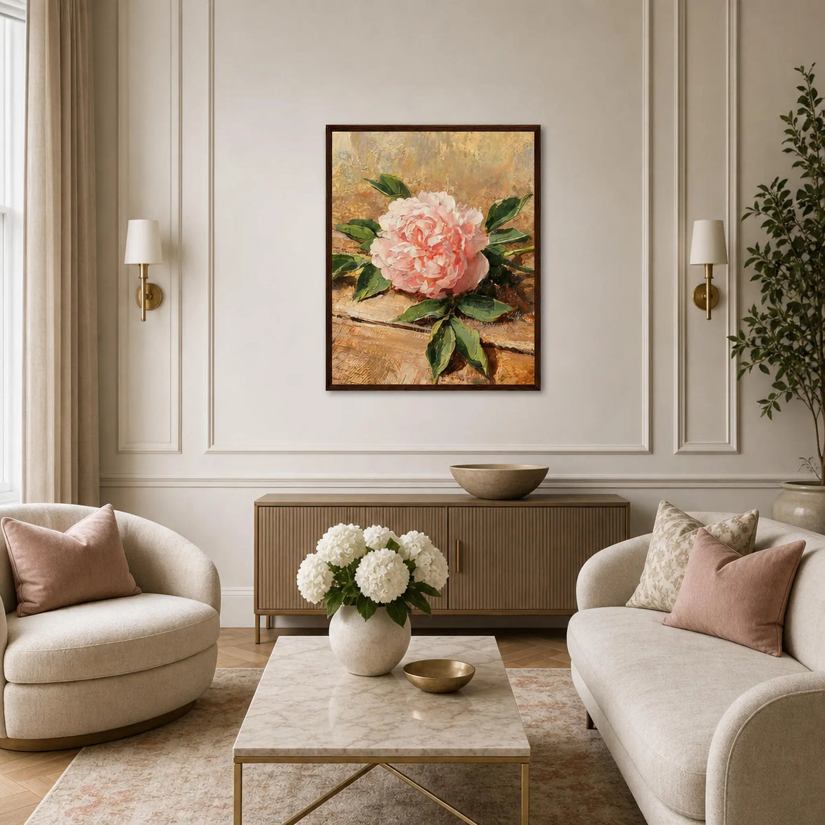 Impressionist Soft Pink Peony Framed Art Print