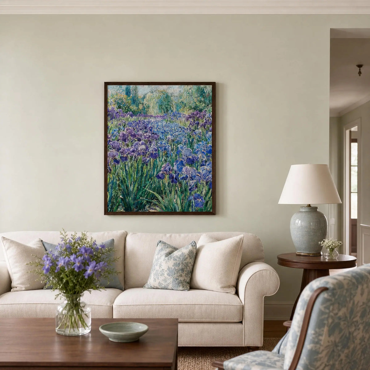 Vibrant Iris Garden Wooden Framed Poster | Vintstep