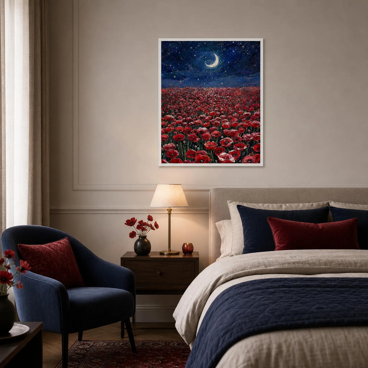 Poppies Under the Moon Framed Art Poster