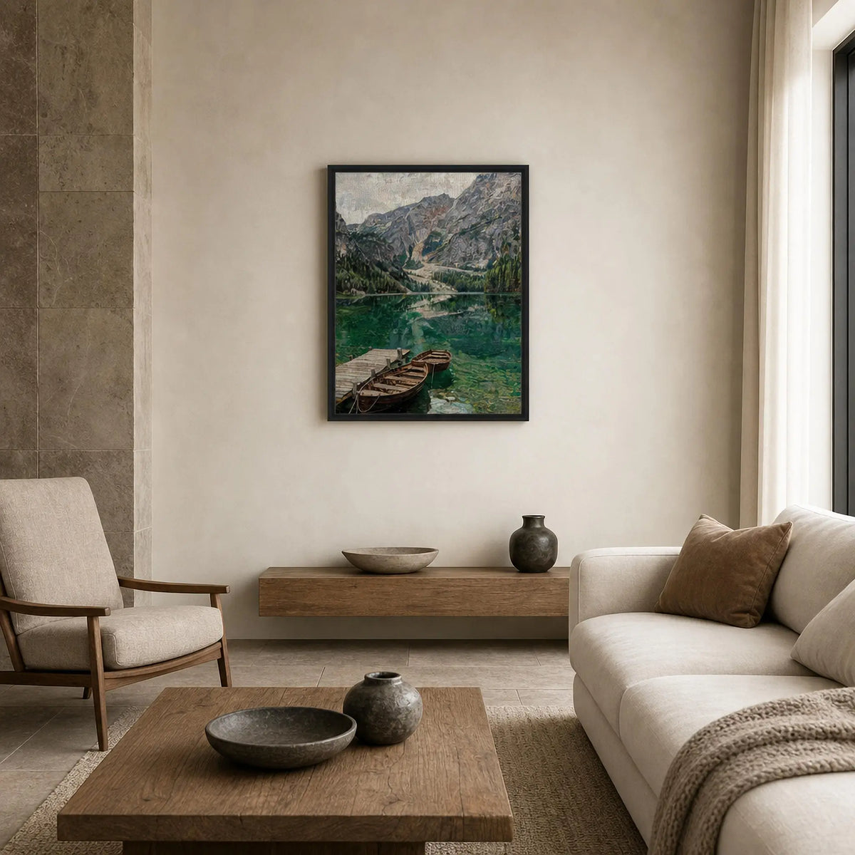 Framed Alpine Emerald Lake Canvas | Mountain Wilderness Decor
