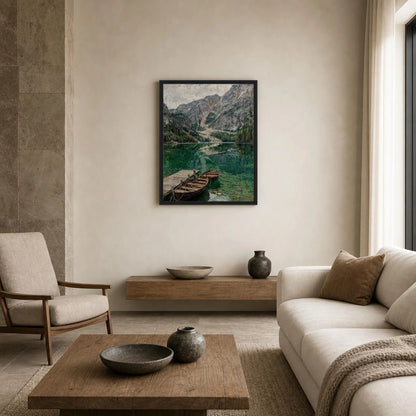 Framed Alpine Emerald Lake Canvas | Mountain Wilderness Decor