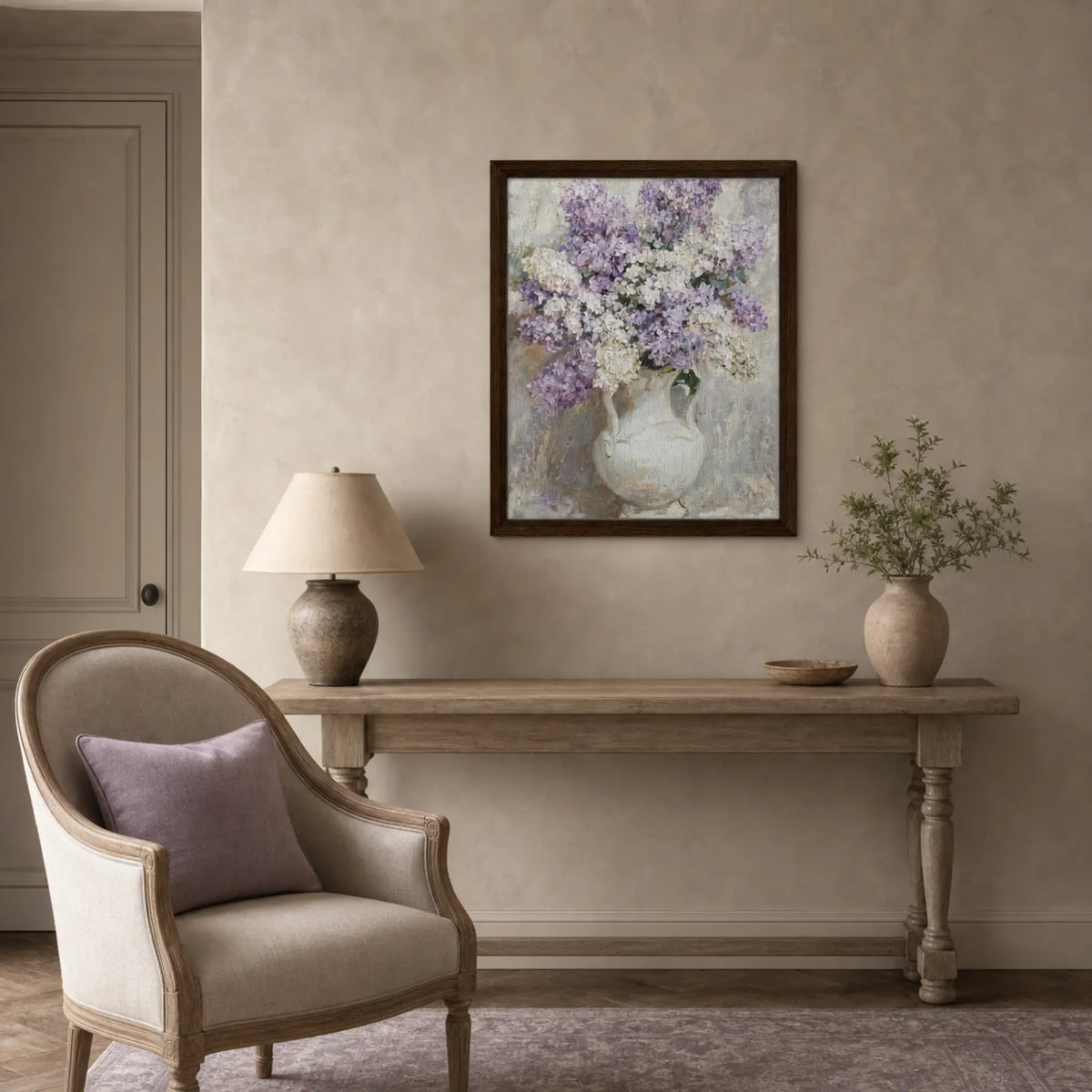 Impressionist Purple Lilac Bouquet Framed Canvas Wall Art