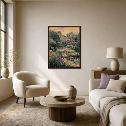 Golden Sunset Japanese Bridge Impressionist Art Print