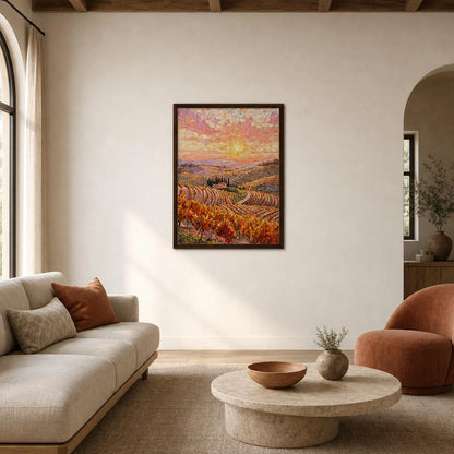 Tuscan Hills Autumn Sunset Vineyard Impressionist Art Print