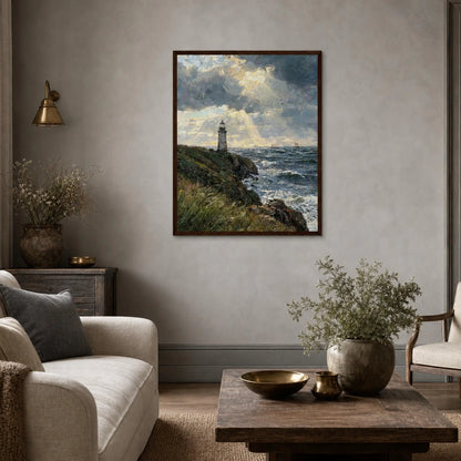 Framed Lighthouse Seascape Art | Moody Maritime Wall Decor