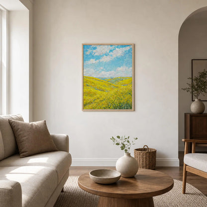 Framed Canvas Art: Vibrant Sunny Meadow | Modern Textured Landscape Print