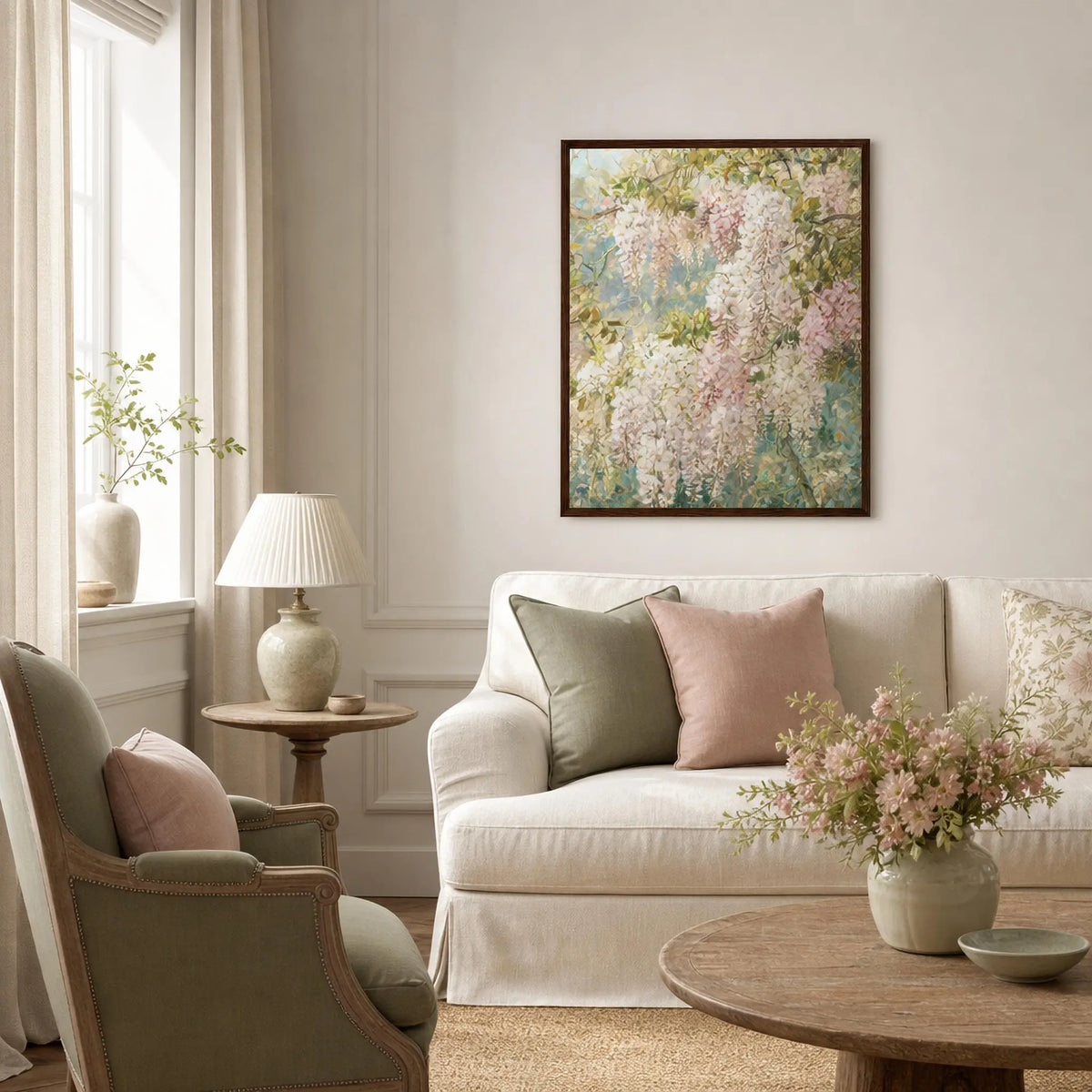 Impressionist Wisteria Blossoms Framed Art Print