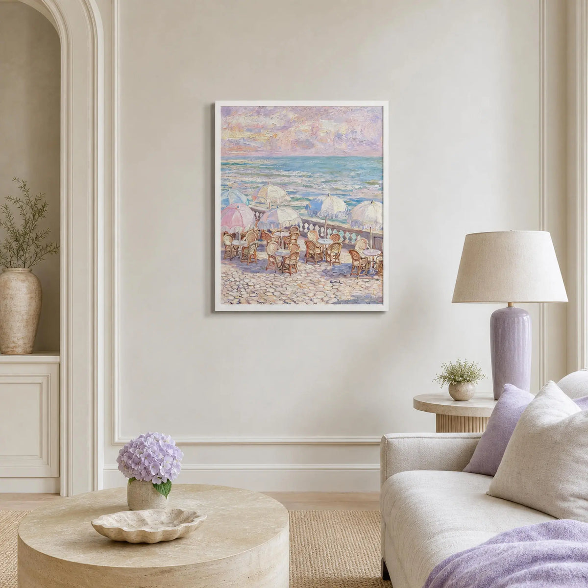Pastel Seaside Cafe Impressionist Art Print