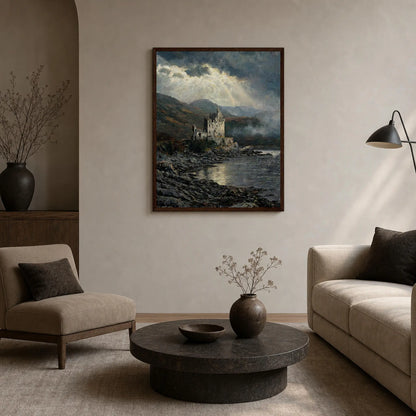 Framed Highland Castle Art | Moody Coastal Ruin Wall Decor
