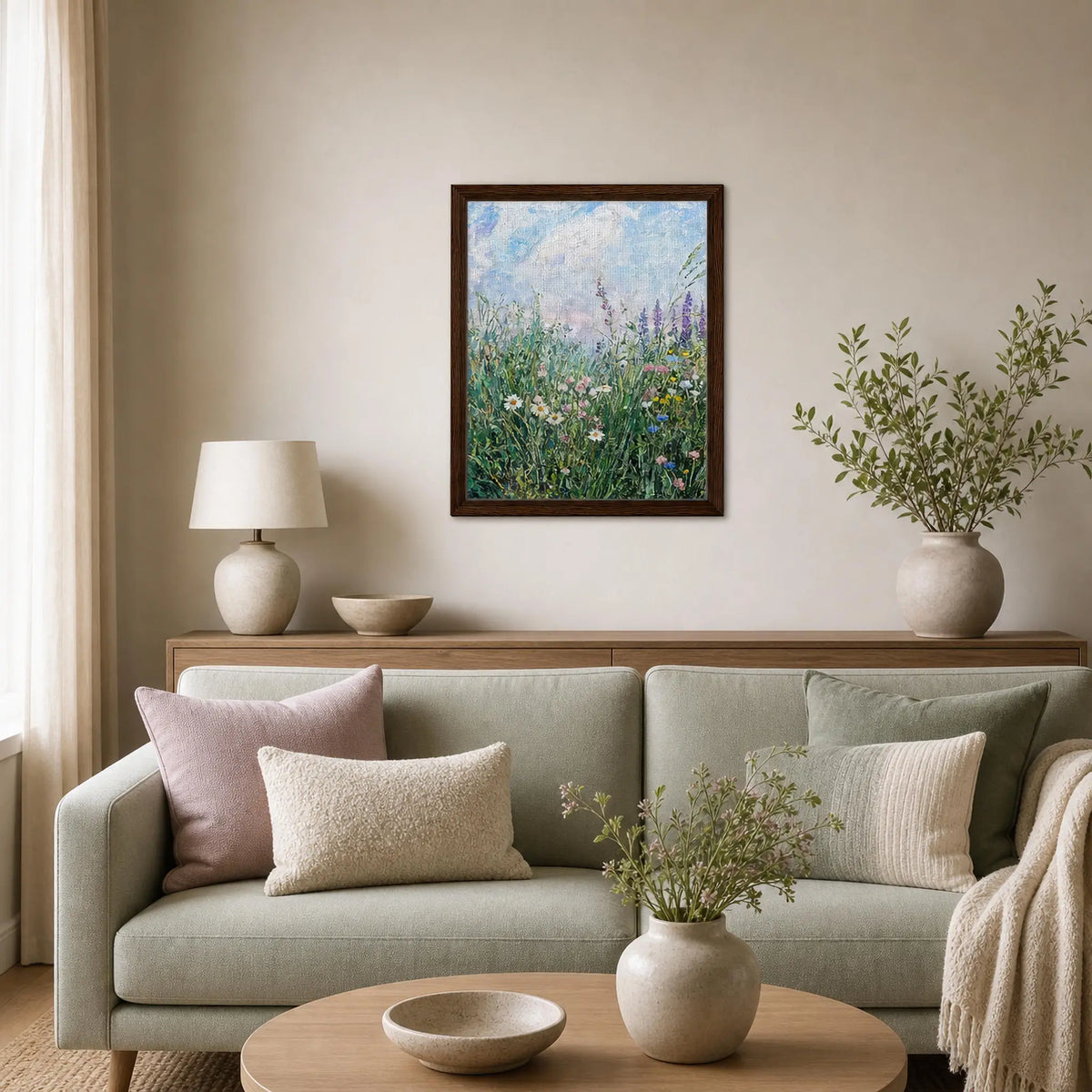 Framed Canvas Art: Blooming Wildflower Meadow | Modern Botanical Print