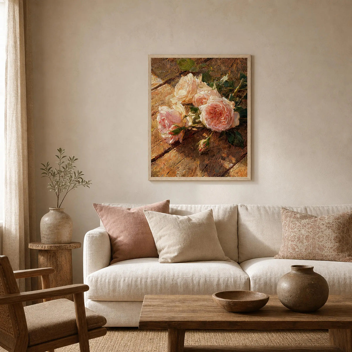 Impressionist Peach Rose Framed Art Print