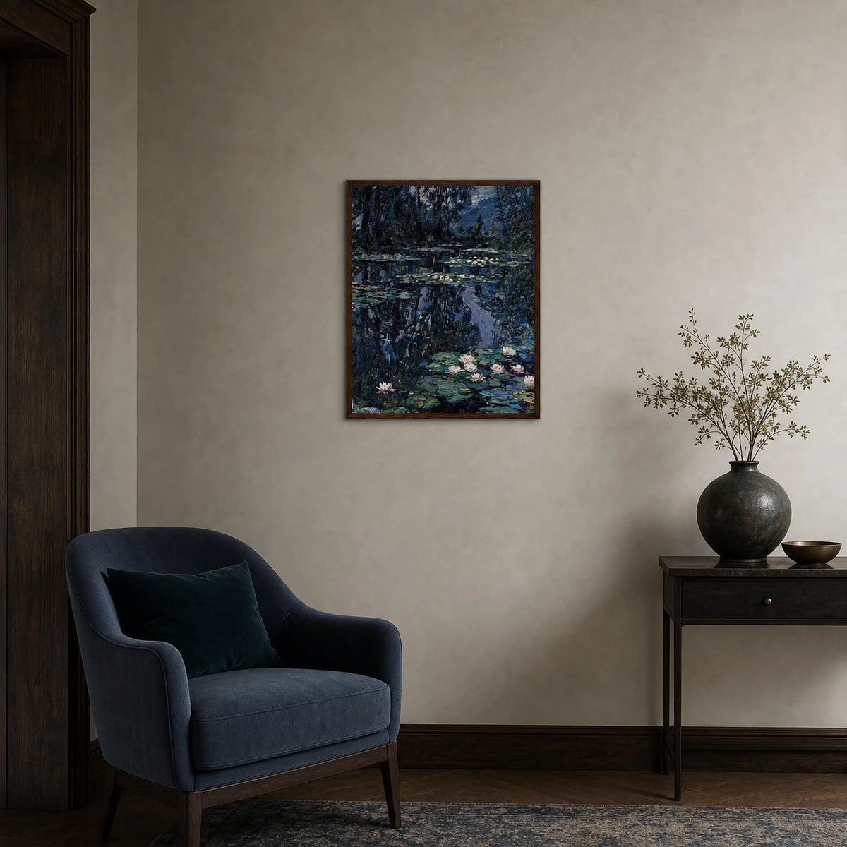 Midnight Water Lilies Wooden Framed Poster | Vintstep