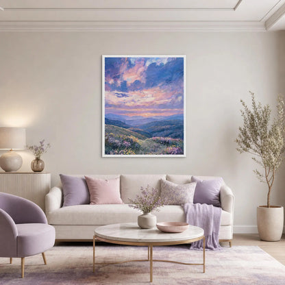 Framed Twilight Mountain Landscape Art Print | Ready-to-Hang Purple Sunset Decor