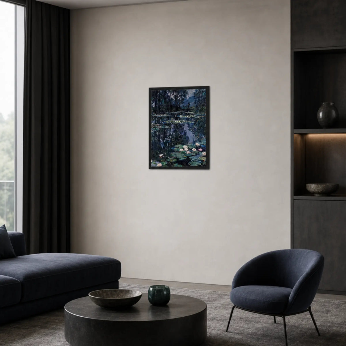 Midnight Water Lilies Framed Canvas | Vintstep