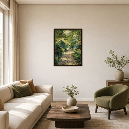 Sunlit Garden Pathway Framed Canvas | Vintstep