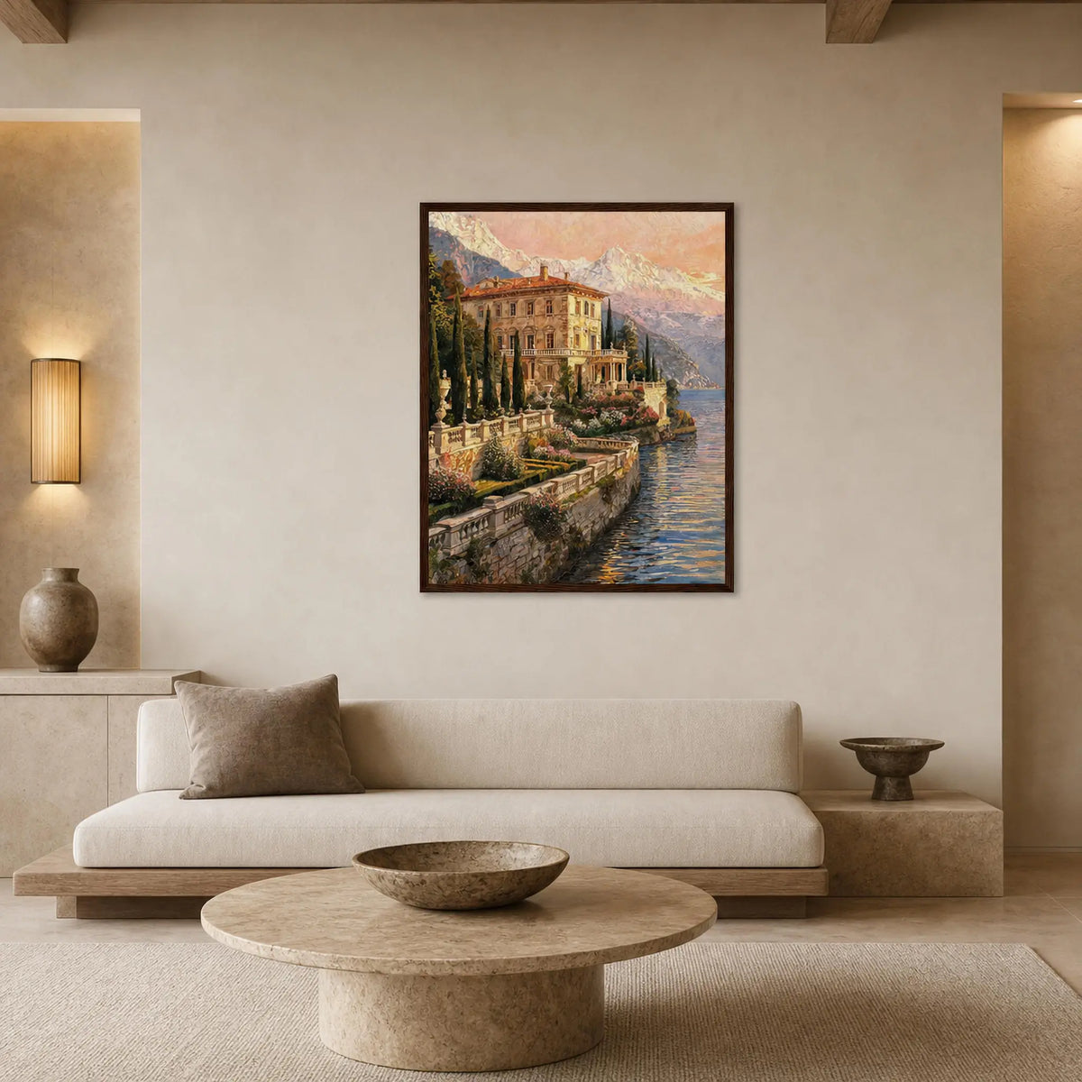 Framed Italian Lakeside Villa Art | Luxury Lake Decor Poster
