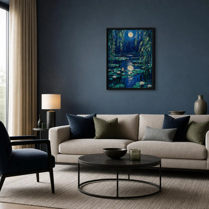 Moonlit Water Lilies Framed Canvas Wall Art