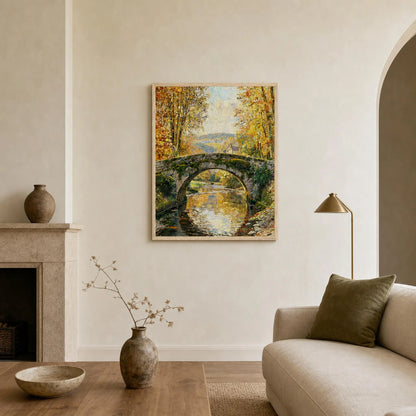 Stone Bridge Autumn Stream Framed Art Print | Ready to Hang Wall Decor
