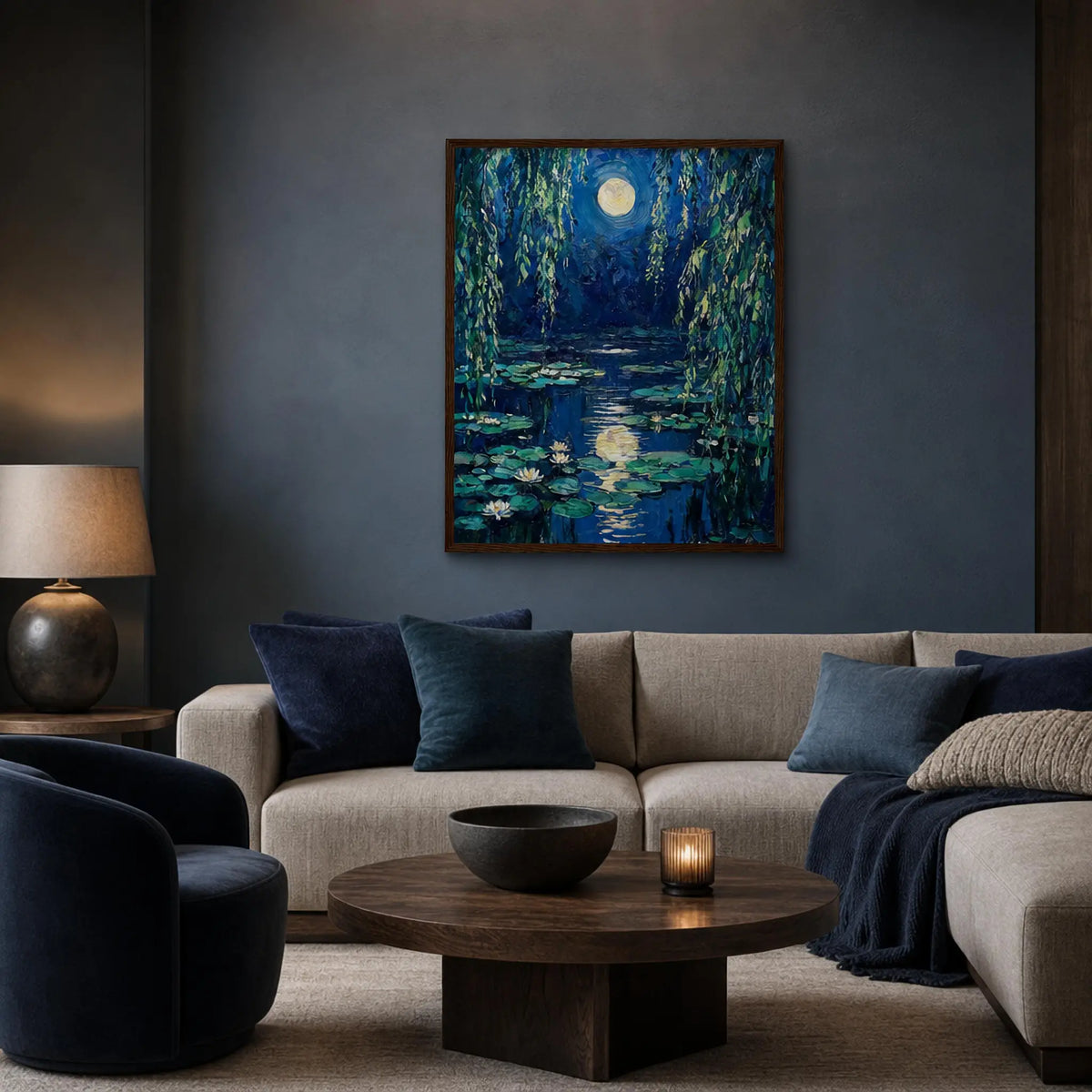 Moonlit Water Lilies Framed Art Poster