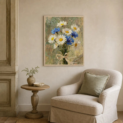 Impressionist Daisy and Cornflower Bouquet Framed Art Print
