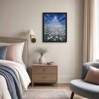 Moonlit Cosmos Meadow Framed Canvas Wall Art