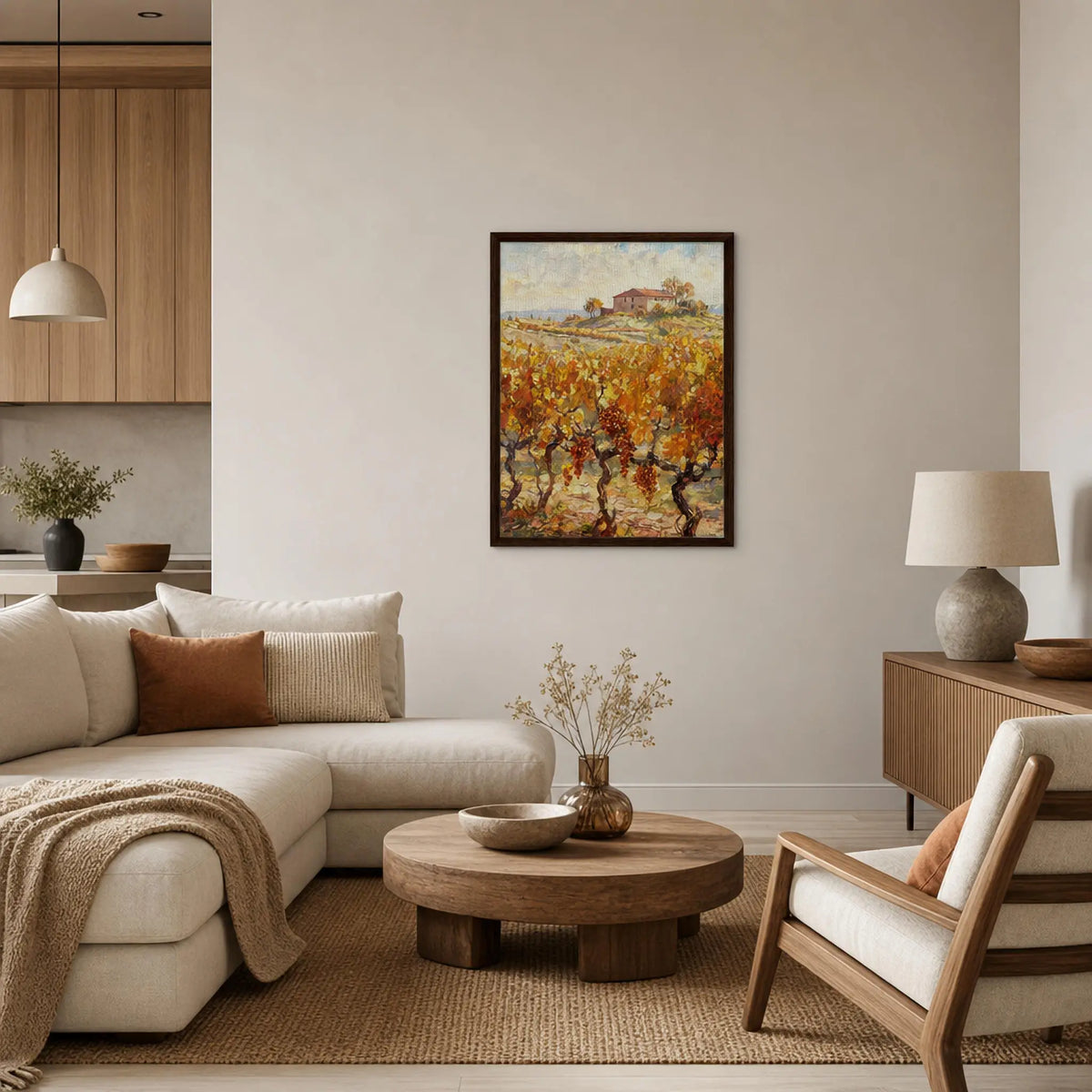Framed Golden Vineyard Harvest Canvas | Luxury Vintage Provence Landscape Art