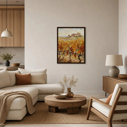 Framed Golden Vineyard Harvest Canvas | Luxury Vintage Provence Landscape Art