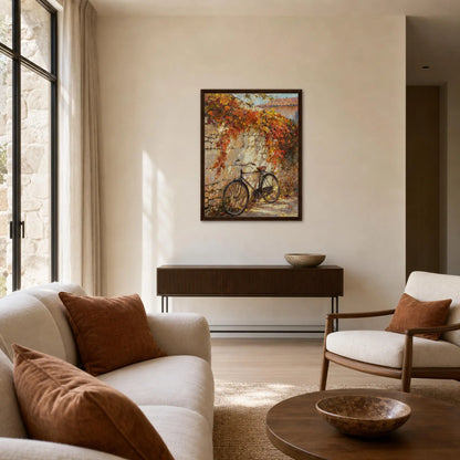 Autumn Vintage Bicycle Stone Wall Impressionist Art Print