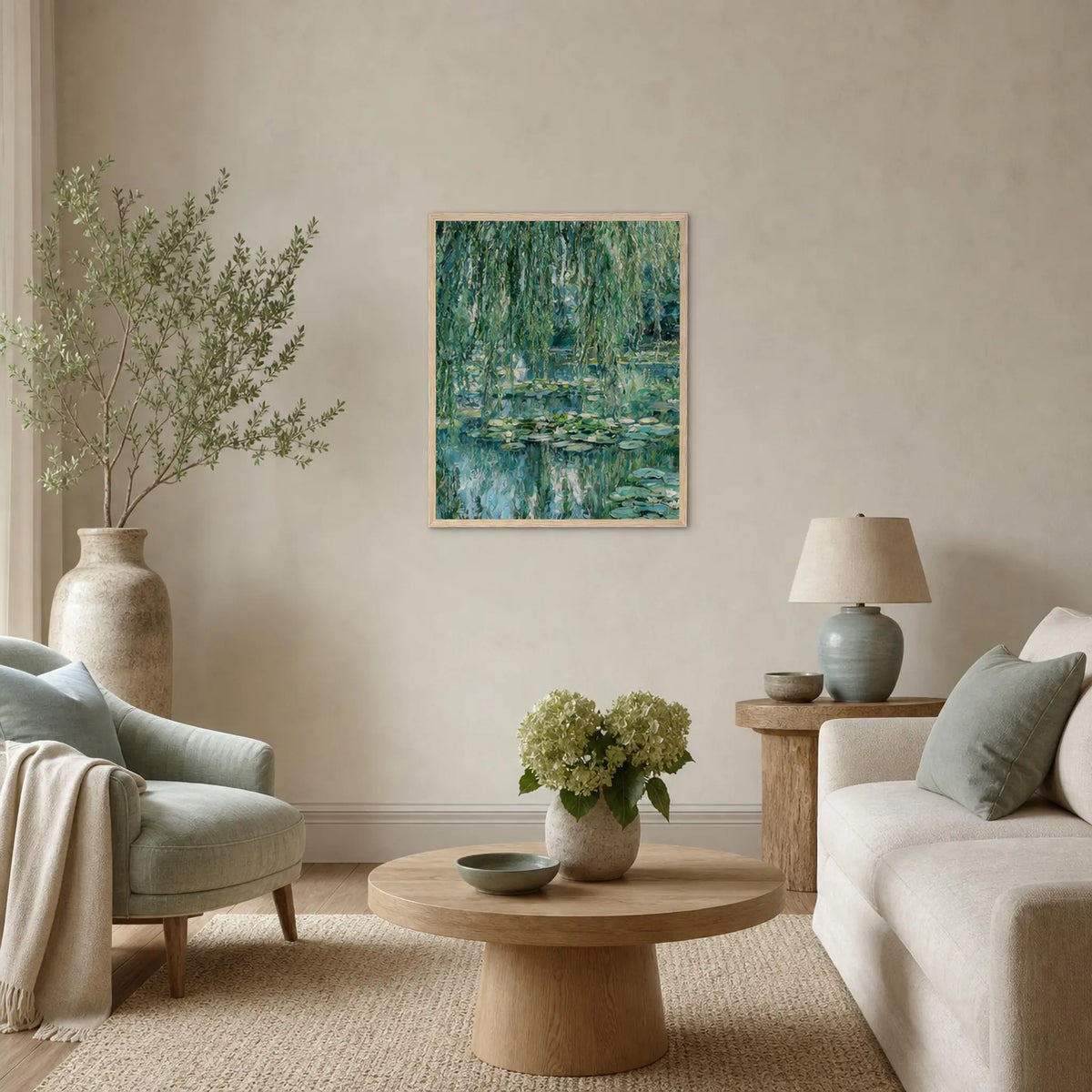 Emerald Willow and Water Lilies Wooden Framed Poster | Vintstep