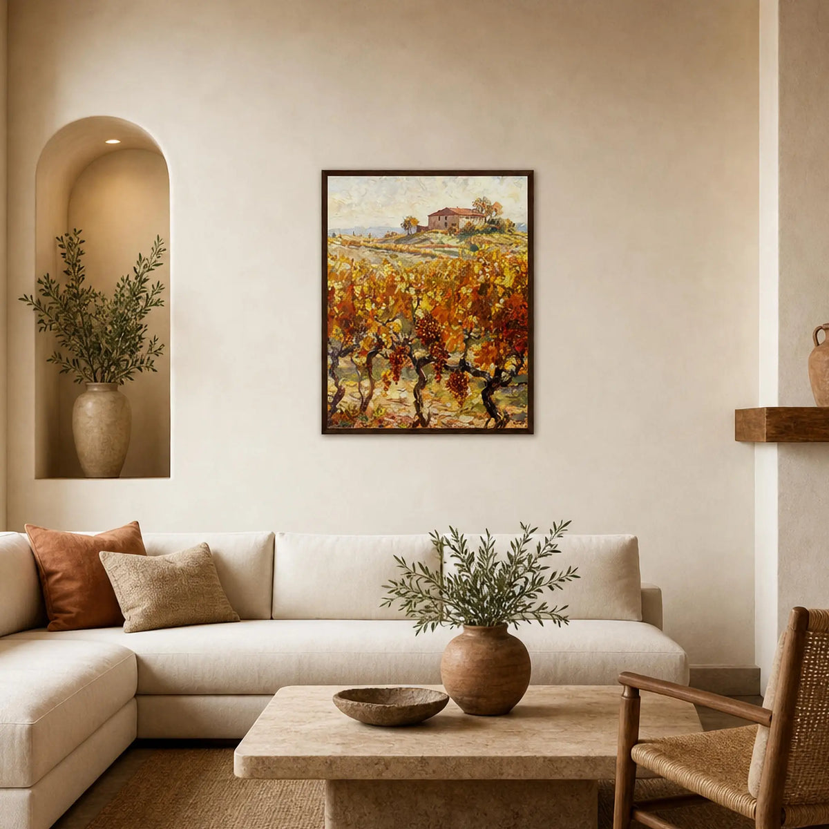 Framed Golden Vineyard Harvest Art Print | Rustic Provence Autumn Wall Art