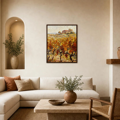 Framed Golden Vineyard Harvest Art Print | Rustic Provence Autumn Wall Art
