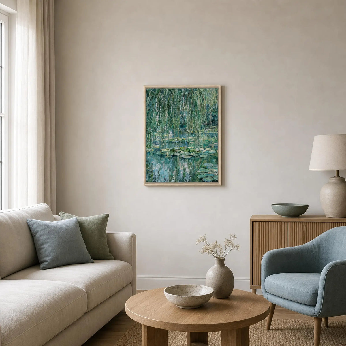 Emerald Willow and Water Lilies Framed Canvas | Vintstep