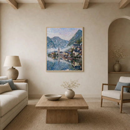 Framed Alpine Village Wall Art | Mountain Lakeside Decor
