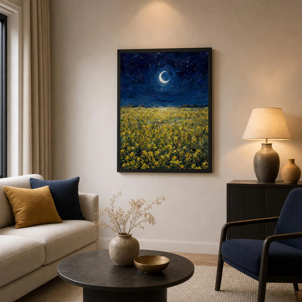 Moonlit Golden Meadow Framed Art Poster
