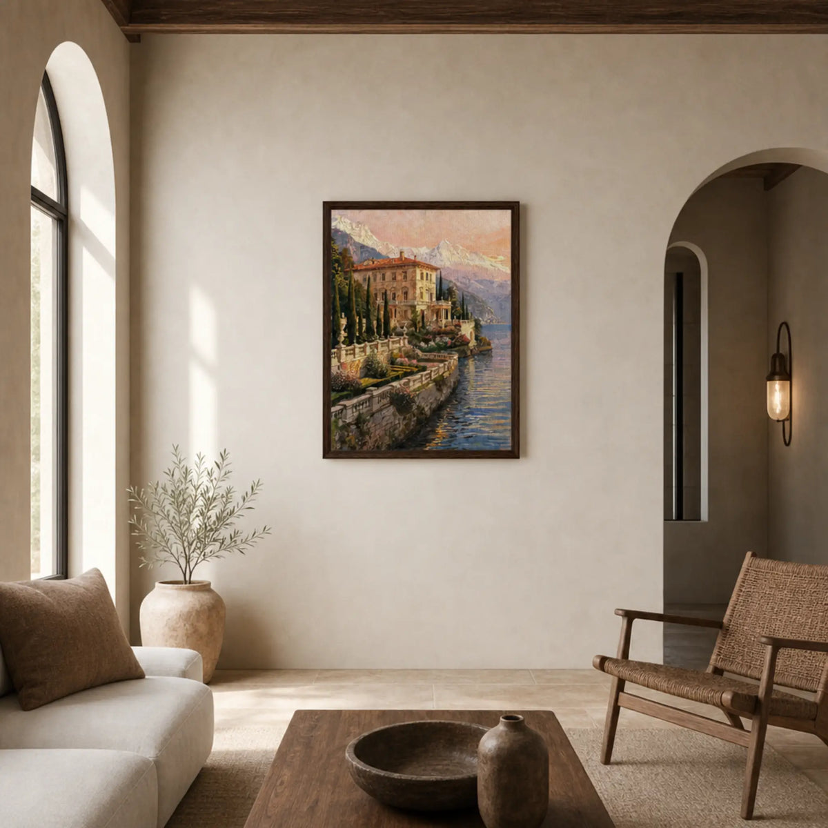 Framed Italian Lakeside Estate Canvas | Luxury Villa Wall Decor