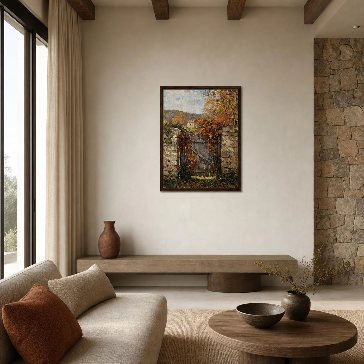 Autumn Garden Gate Framed Canvas Wall Art | Gallery Style Decor