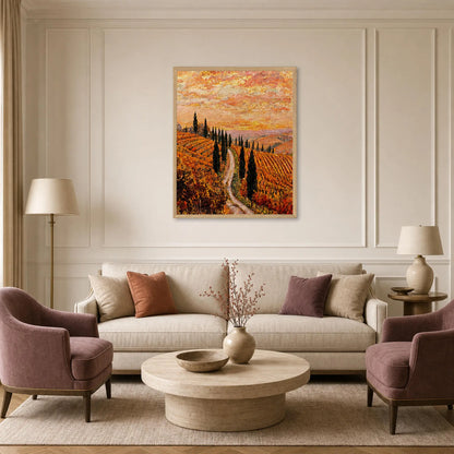 Golden Vineyard Path Framed Art Print | Ready to Hang Wall Decor
