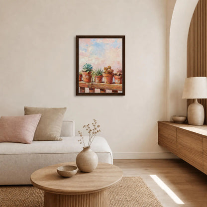 Framed Canvas Art: Potted Succulents and Pastel Sky | Modern Botanical Print